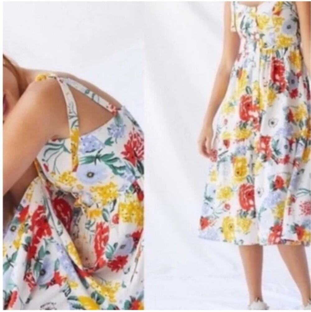 Urban outfitters Positano Linen Medium dress Tie strap Midi button front